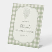 Gingham Floral Bow Bridal Shower Welcome Sign 台座サイン (正面)