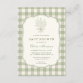 Gingham Floral Bow QR Code All in One Baby Shower 招待状 (正面)