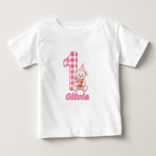 Gingham Giggles & Teddy Cuddles! ベビーTシャツ (正面)
