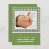 Gingham Green/Blue ・ベビー発表 案内ポストカード (正面/裏面)