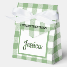 Gingham Green Plaid Baby Shower 4"w x 2"l x 5"h フェイバーボックス