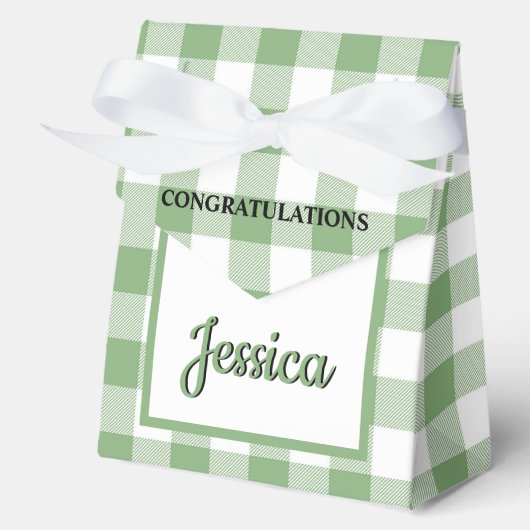 Gingham Green Plaid Baby Shower 4"w x 2"l x 5"h フェイバーボックス (正面)