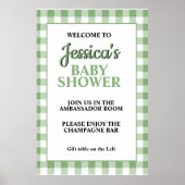 Gingham Green Plaid Baby Shower Welcome Sign ポスター (正面)