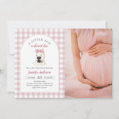 Gingham Halloween Ghost Girl Baby Shower Photo 招待状 (正面)