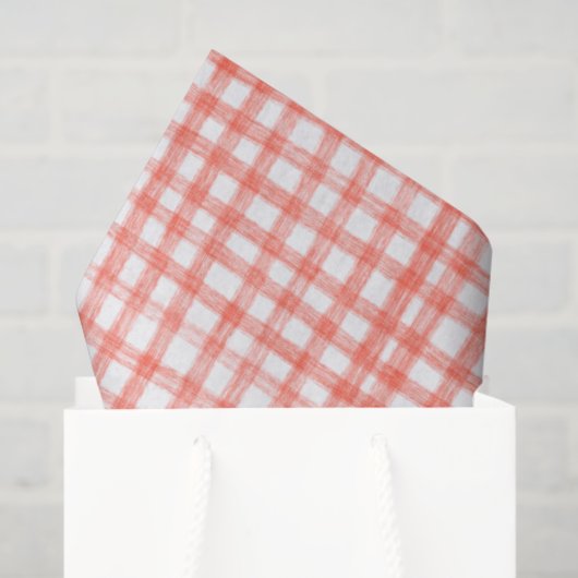 Gingham Hand-Drawn Modern Cute Red White Preppy 薄葉紙 (ギフトバッグ)