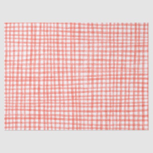 Gingham Hand-Drawn Modern Cute Red White Preppy 薄葉紙 (正面)