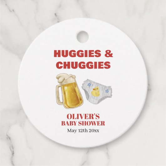 Gingham Huggies Chuggies Beer Diaper Baby Shower フェイバータグ (正面)