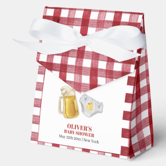 Gingham Huggies Chuggies Beer Diaper Baby Shower フェイバーボックス (正面)
