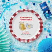 Gingham Huggies Chuggies Beer Diaper Baby Shower  ペーパープレート (パーティー)