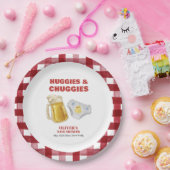 Gingham Huggies Chuggies Beer Diaper Baby Shower  ペーパープレート (パーティー)