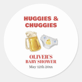 Gingham Huggies Chuggies Beer Diaper Baby Shower ラウンドシール