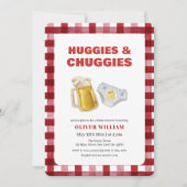 Gingham Huggies Chuggies Beer & Diaper Baby Shower 招待状 (正面)