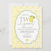 Gingham Lemon Citrus Themed 2nd Birthday 招待状 (正面)