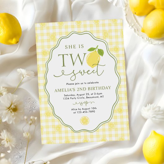 Gingham Lemon Citrus Themed 2nd Birthday 招待状