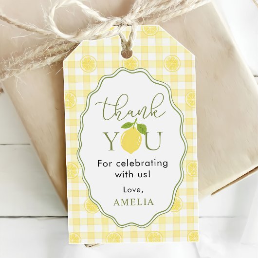 Gingham Lemon Citrus Themed Baby Shower ギフトタグ