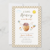 Gingham Little Honey Bee Baby Shower 招待状 (正面)