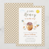 Gingham Little Honey Bee Baby Shower 招待状 (正面/裏面)