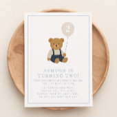 Gingham, little teddy bear birthday  招待状