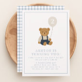 Gingham, little teddy bear birthday  招待状
