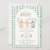Gingham Locally Grown Baby Clothesline Baby Shower 招待状 (正面)