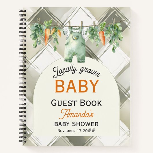 Gingham Locally Grown Baby Shower Guest Book ノートブック (正面)