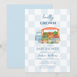 Gingham Locally grown Veggies Truck Baby Shower 招待状