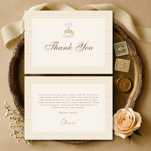 Gingham Love is Brewing Coffee Bridal Shower サンキューカード