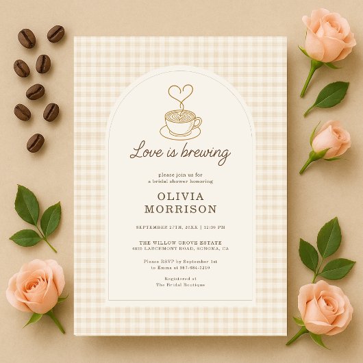 Gingham Love is Brewing Coffee Bridal Shower 招待状