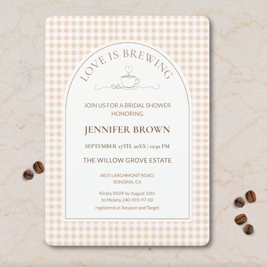 Gingham Love Is Brewing Coffee Bridal Shower 招待状