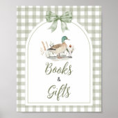 Gingham Mallard Duck Baby Books and Gifts Sign ポスター (正面)