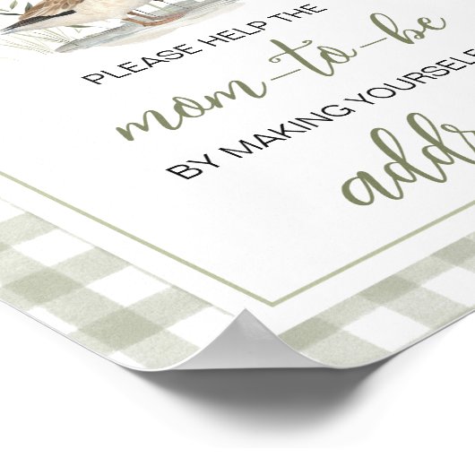 Gingham Mallard Duck Baby Envelope Station Sign ポスター (角)