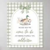 Gingham Mallard Duck Baby Envelope Station Sign ポスター (正面)