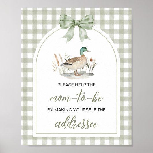 Gingham Mallard Duck Baby Envelope Station Sign ポスター (正面)