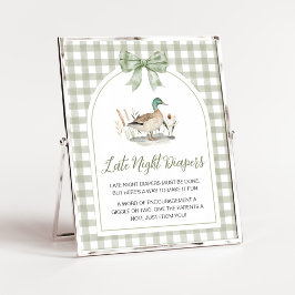 Gingham Mallard Duck Baby Late Night Diapers Sign ポスター