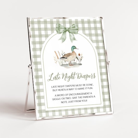 Gingham Mallard Duck Baby Late Night Diapers Sign ポスター