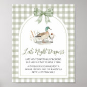 Gingham Mallard Duck Baby Late Night Diapers Sign ポスター (正面)
