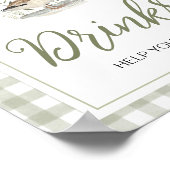 Gingham Mallard Duck Baby Shower Drinks Sign ポスター (角)