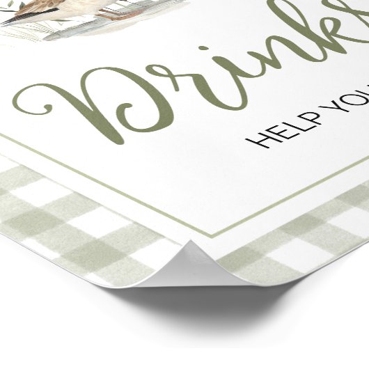 Gingham Mallard Duck Baby Shower Drinks Sign ポスター (角)