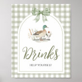 Gingham Mallard Duck Baby Shower Drinks Sign ポスター (正面)