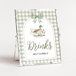 Gingham Mallard Duck Baby Shower Drinks Sign ポスター