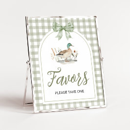 Gingham Mallard Duck Baby Shower Favors Sign ポスター