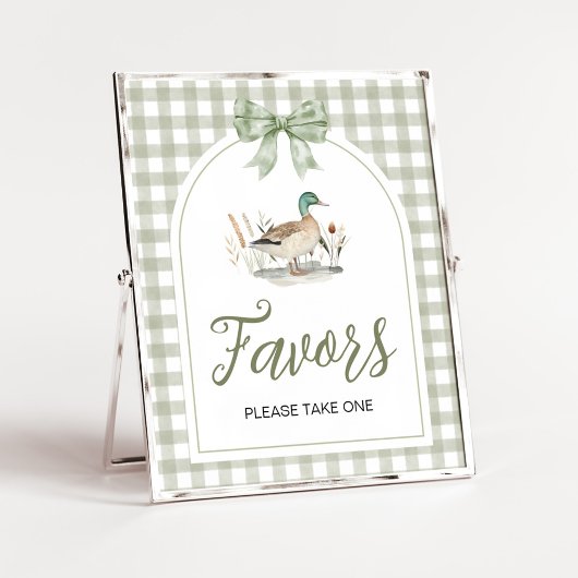 Gingham Mallard Duck Baby Shower Favors Sign ポスター