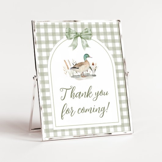 Gingham Mallard Duck Baby Shower Thank you Sign ポスター