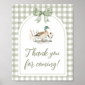Gingham Mallard Duck Baby Shower Thank you Sign ポスター (正面)