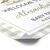 Gingham Mallard Duck Baby Shower Welcome Sign ポスター (角)