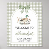 Gingham Mallard Duck Baby Shower Welcome Sign ポスター (正面)