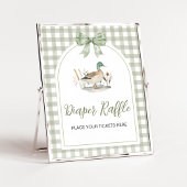 Gingham Mallard Duck BabyShower Diaper Raffle Sign ポスター