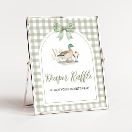Gingham Mallard Duck BabyShower Diaper Raffle Sign ポスター