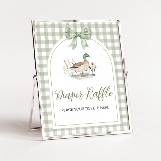 Gingham Mallard Duck BabyShower Diaper Raffle Sign ポスター