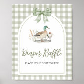 Gingham Mallard Duck BabyShower Diaper Raffle Sign ポスター (正面)